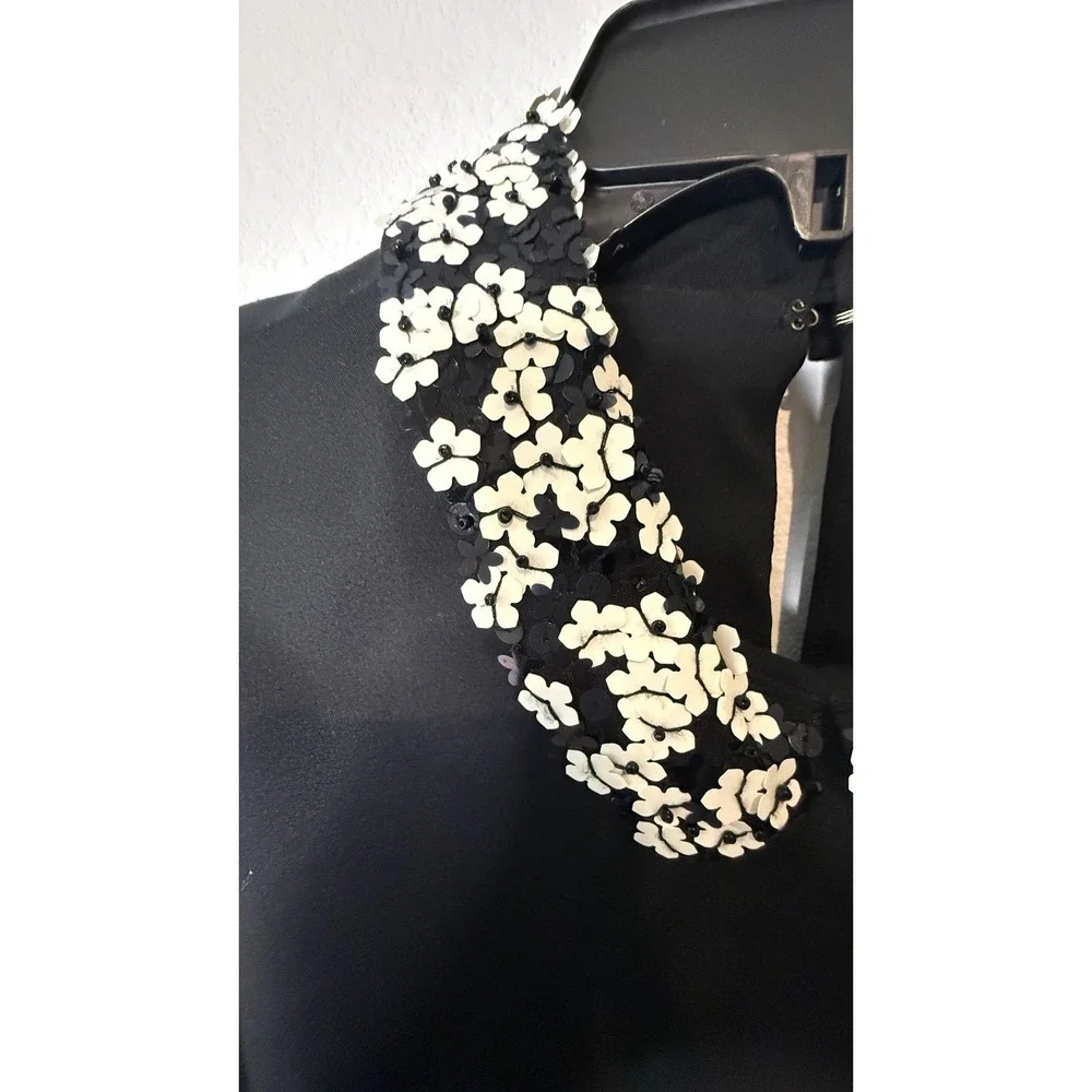 Kate‎ Spade Black Floral Sequin Collar Sleeveless Dress Size 6 Mini Shift
